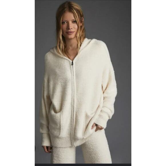 Daily Practice Anthropologie Hoodie Sweater Women Sz XS White Ivory Cozy Fuzzy - Picture 1 of 13